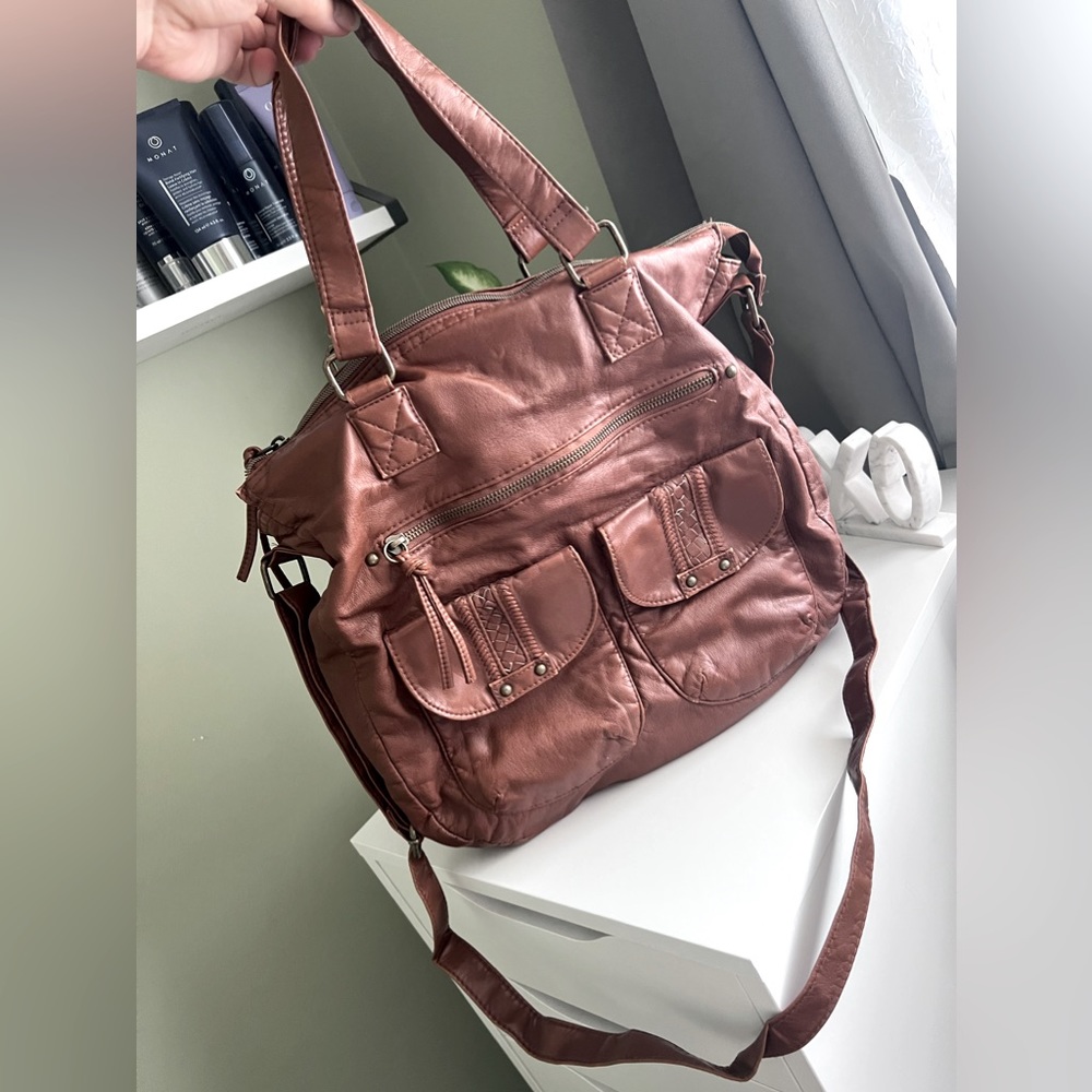 Brown pleather - Crossbody & Handheld Satchel Bag Purse